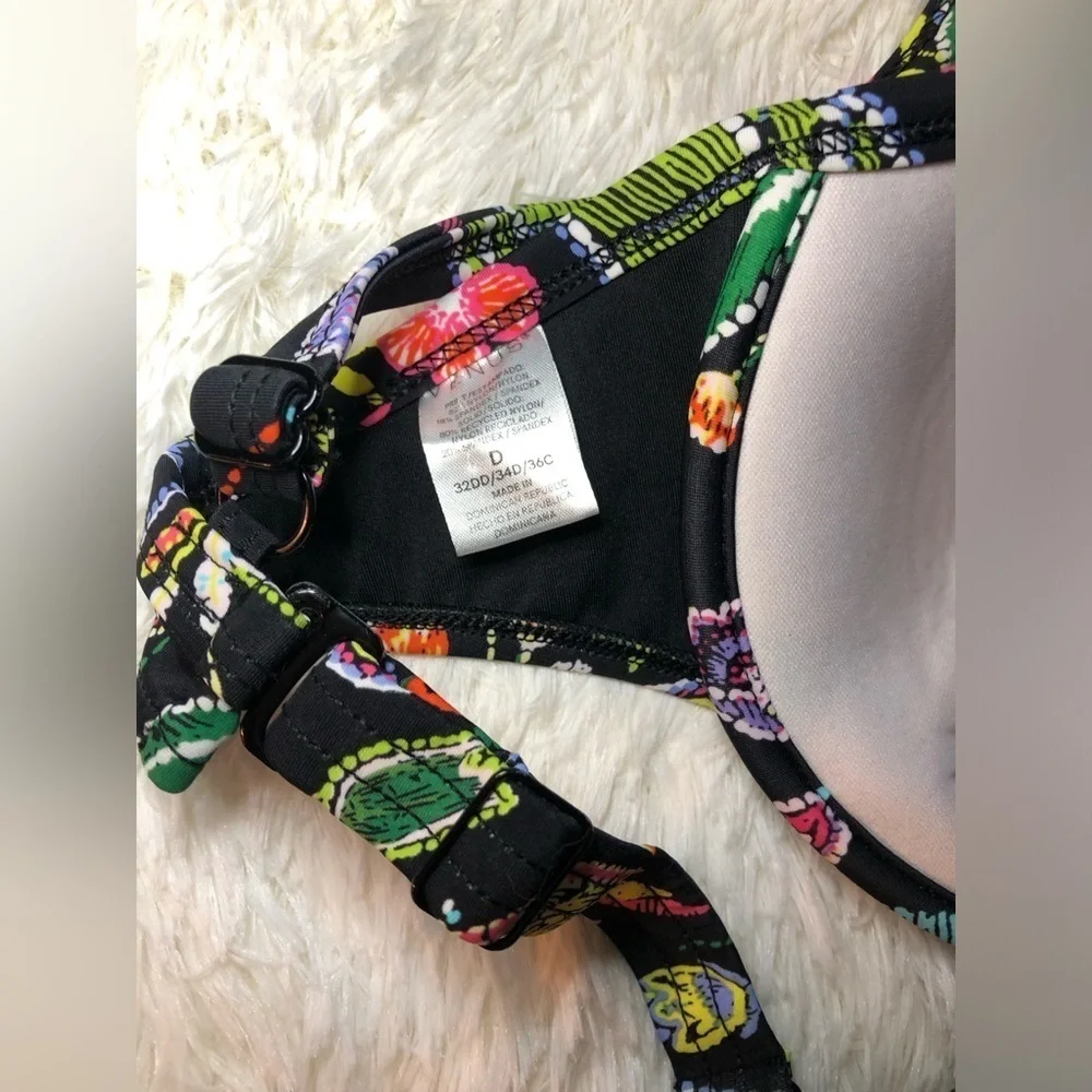 VENUS Black Bikini Top with tropical bright floral design size D